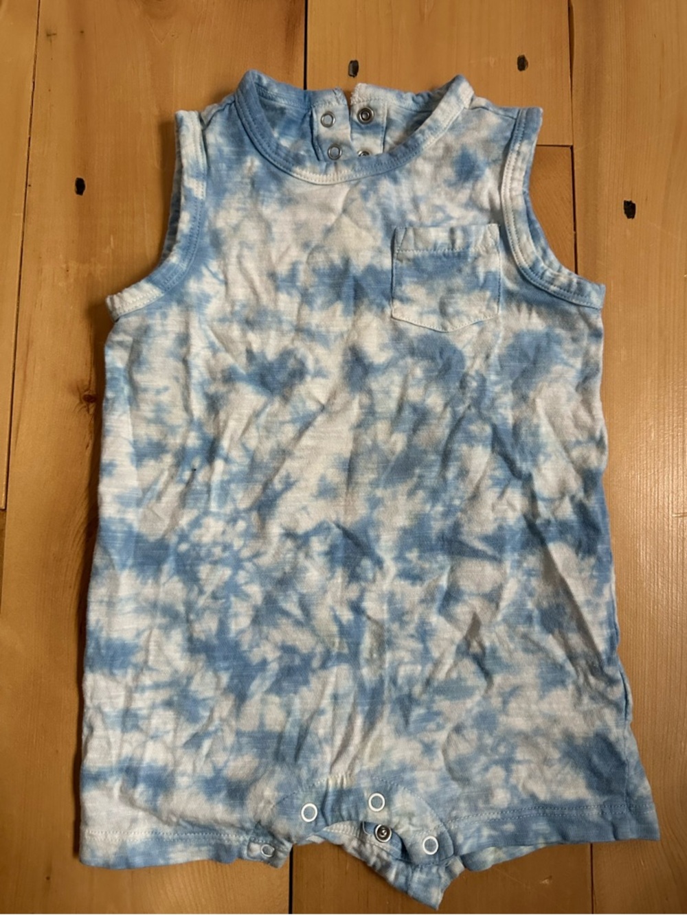 Primary Cotton Light Blue tie-dye Shortie romper 18-24mo